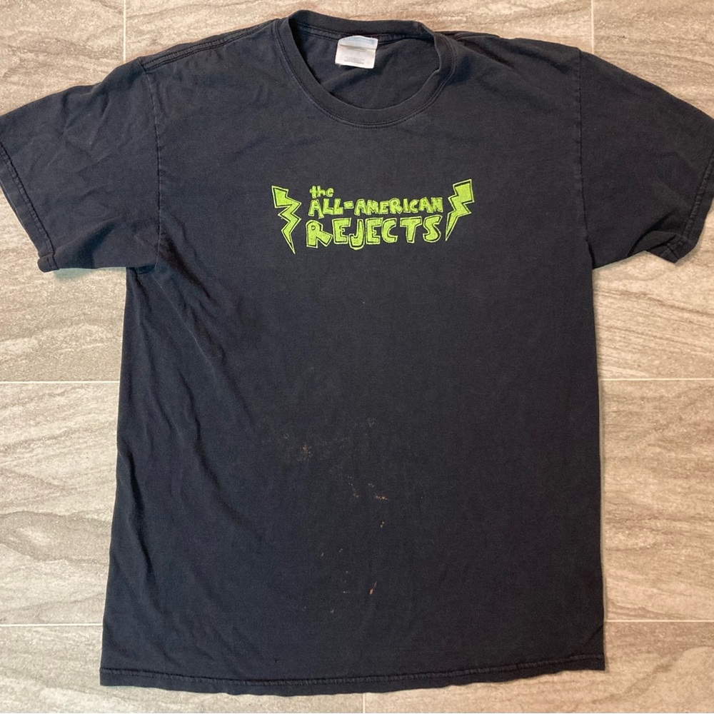 Y2K VTG The All American Rejects Concert Band Tour T Shirt Black Neon Thrashed
